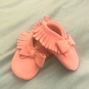 Pink suede baby moccasins